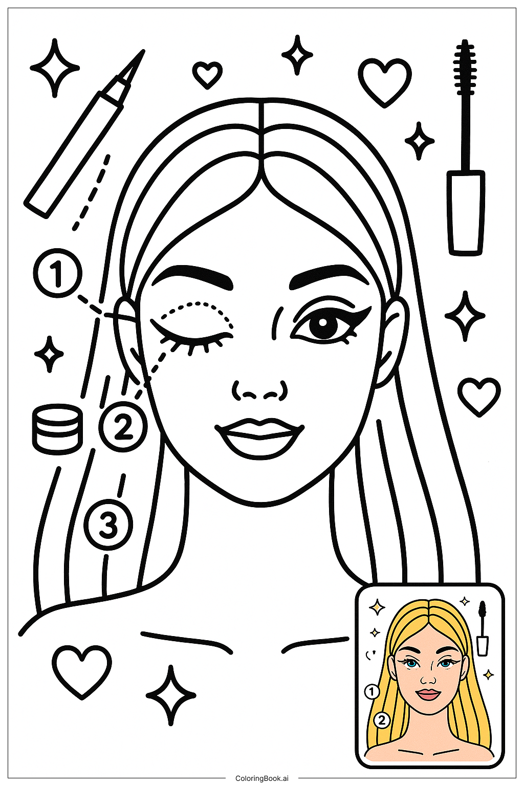  Página para colorear de Tutorial de la Revista Barbie sobre Looks de Ojos de Gato 