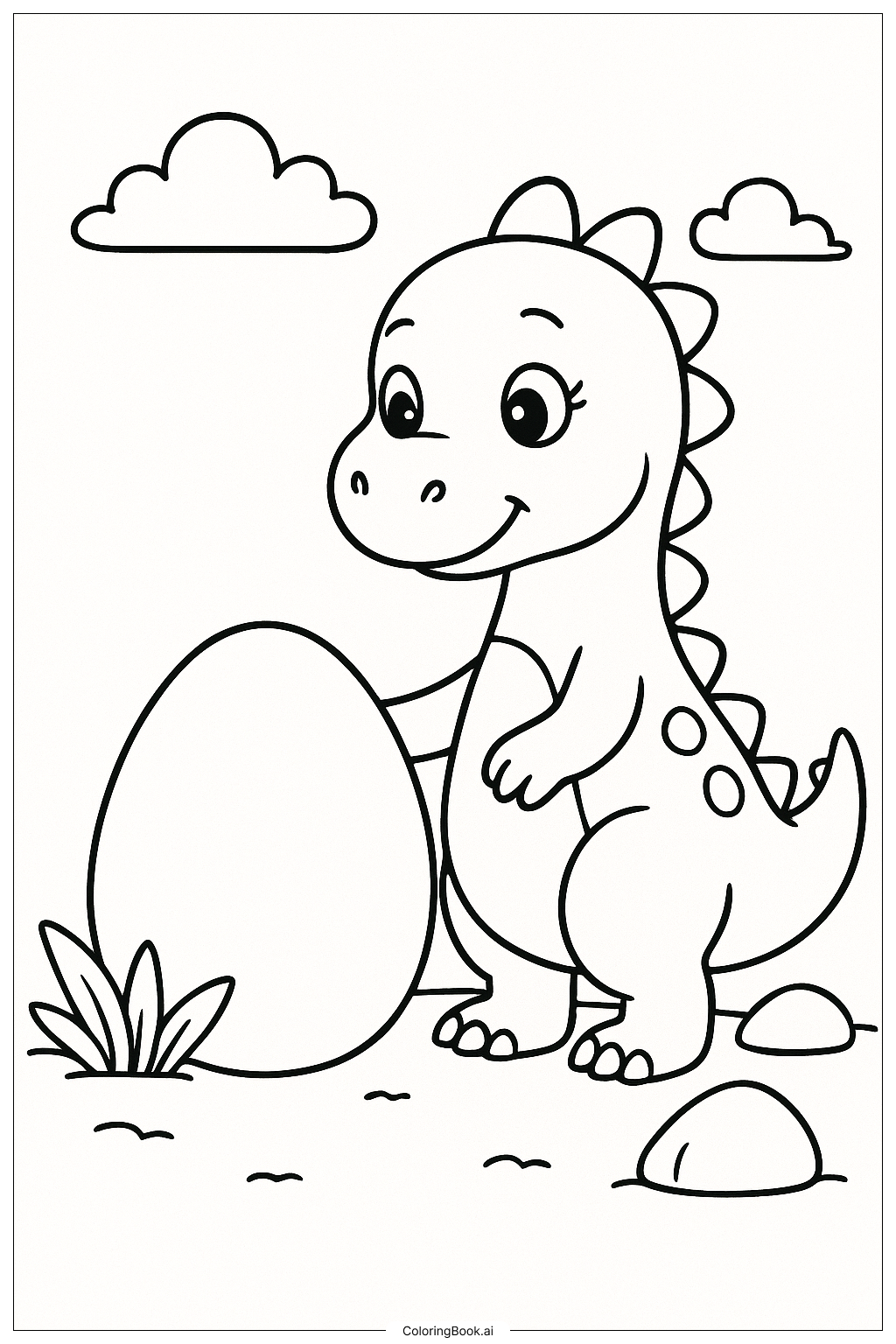  A Dinosaur Mom Watching Her Egg Coloring Page 