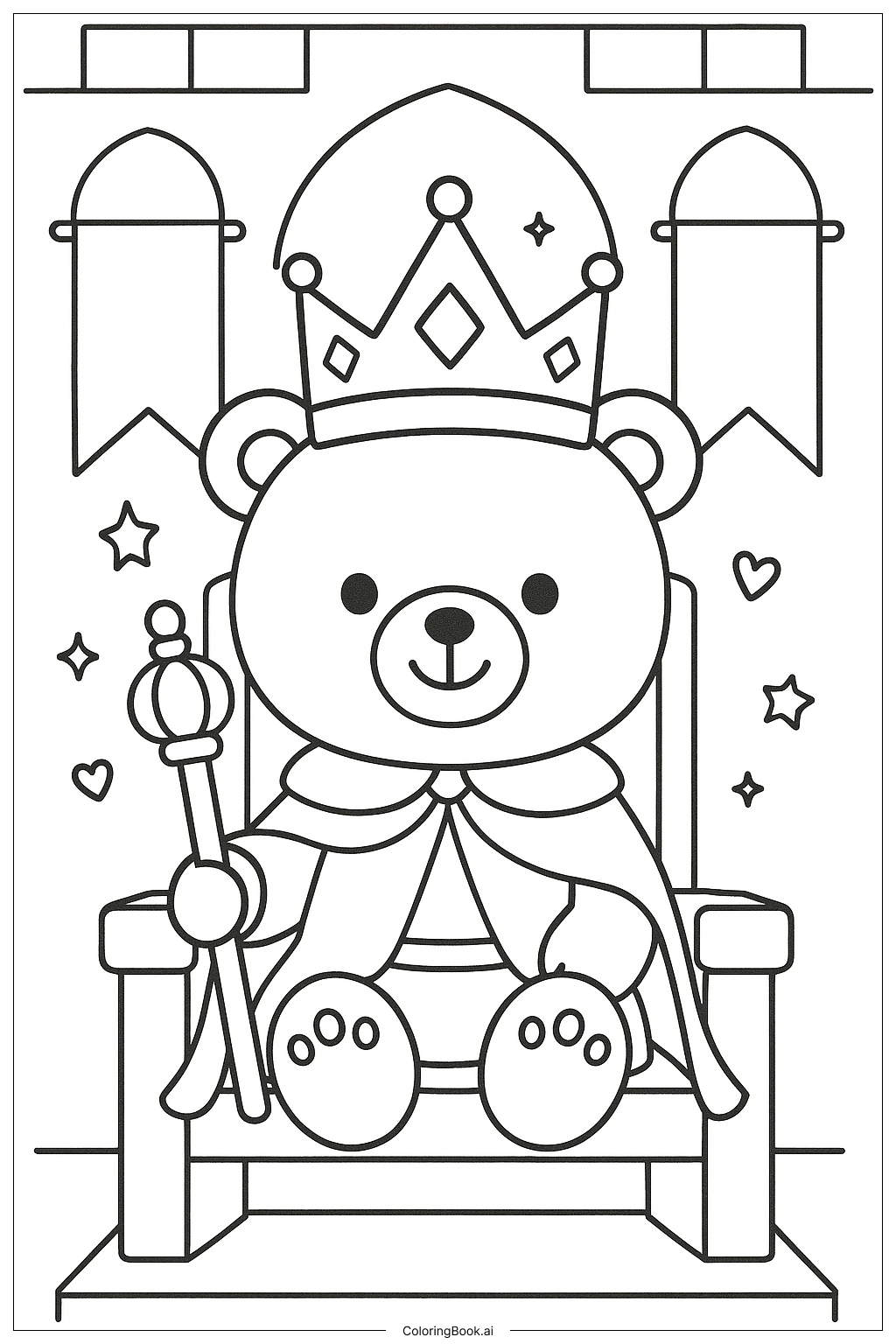  Teddy Bear As A King With A Crown Coloring Page 