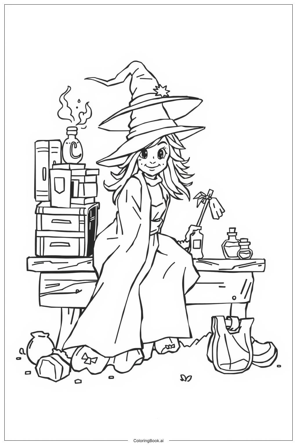  Page de coloriage laboratoire magique de la sorcière 