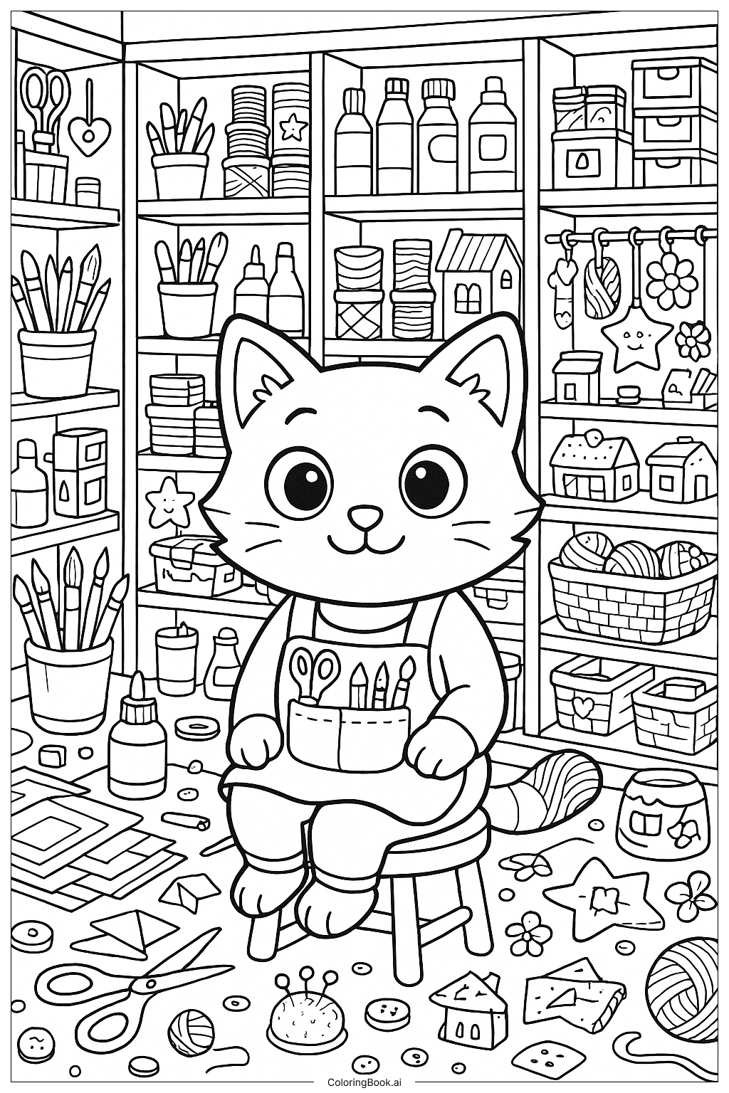  Gabby Cat In The Busy Craft Room Coloring Page 