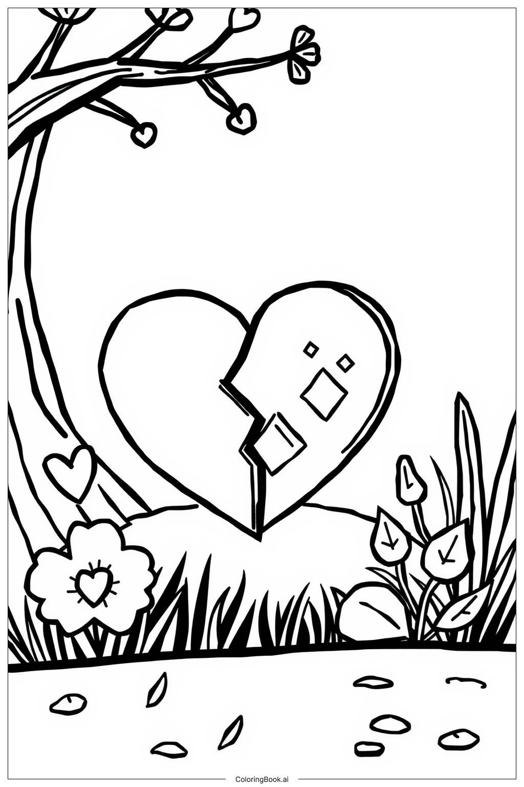  Shattered Heart With Diamond Pieces Coloring Page 