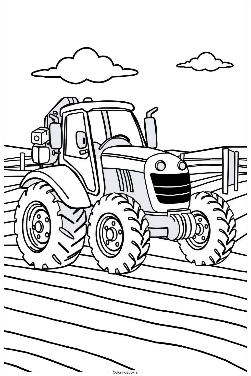  Page de coloriage Tracteur Travail de Printemps 