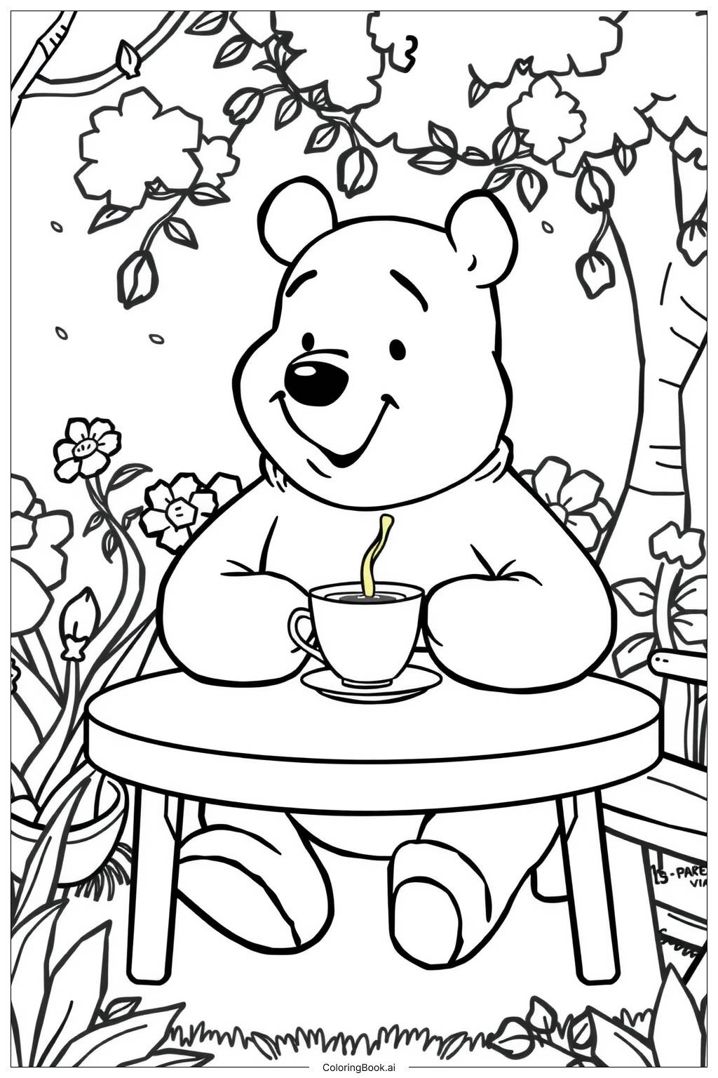  Page de coloriage winnie l'ourson fête au jardin 