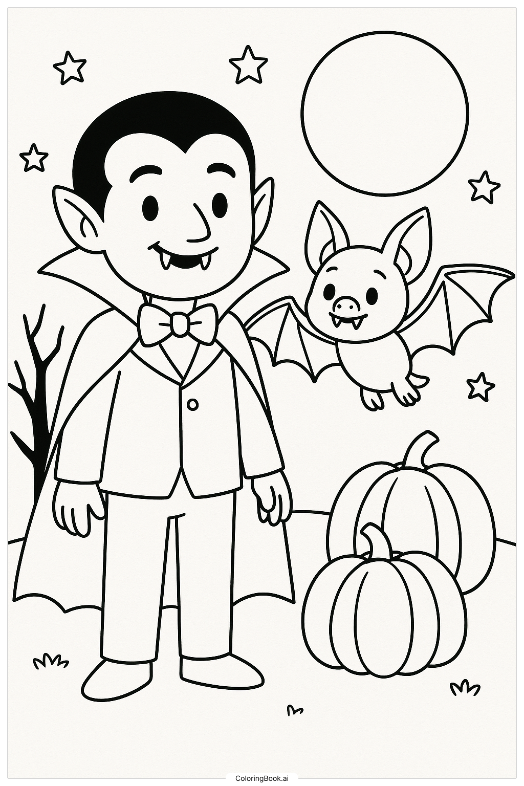  Ein Vampir und eine Fledermaus für Halloween 2025 Ausmalseite 