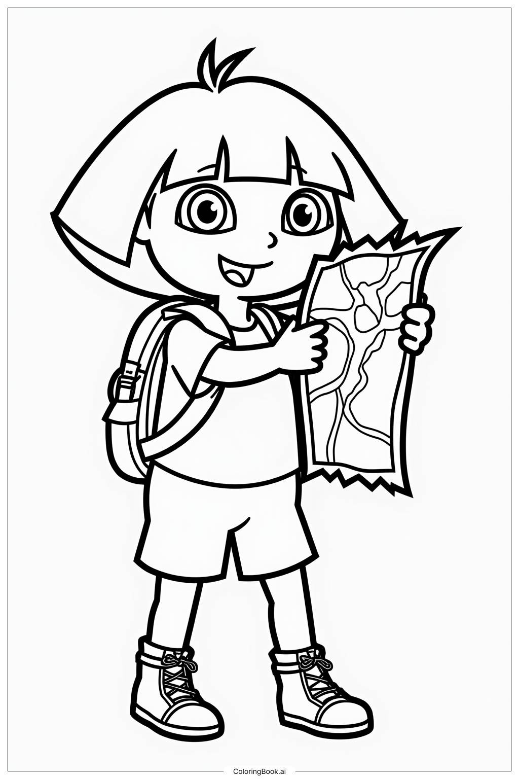  Page de coloriage Dora l'exploratrice avec le sac à dos et la carte 