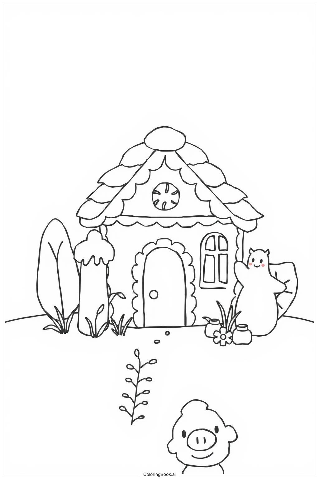  Magical Gingerbread House with Garden Coloring Page 