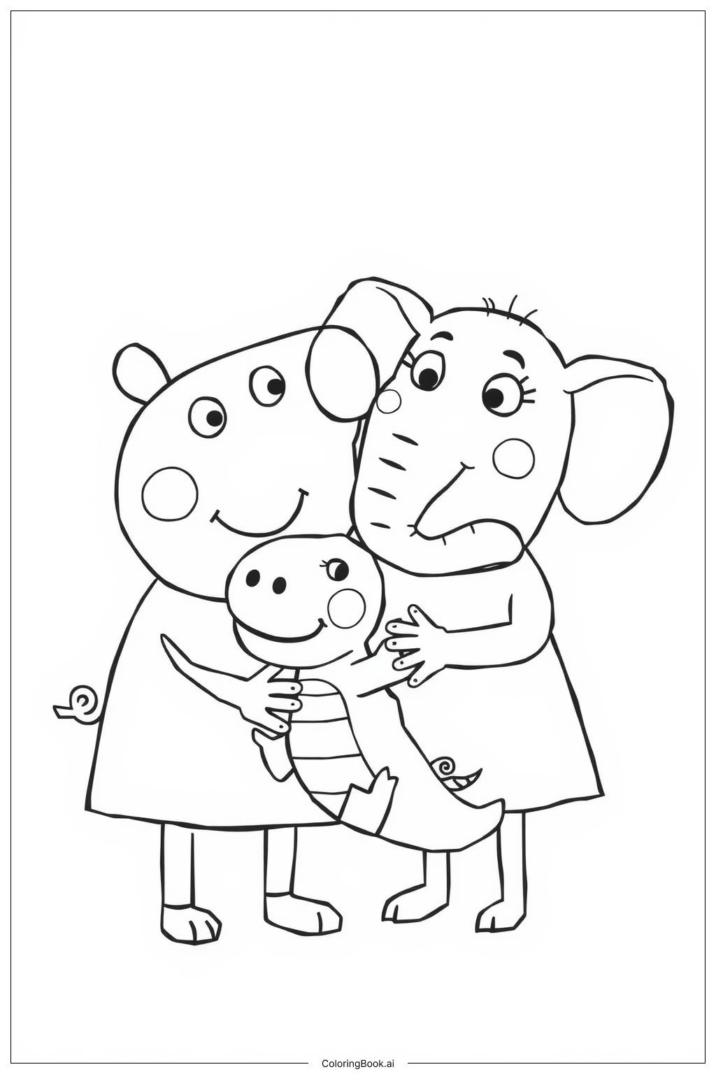  peppa dinosaur expedition with emily elephant Coloring Page 