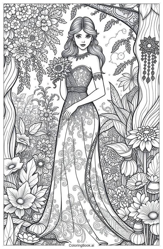  Long dress Coloring Page 