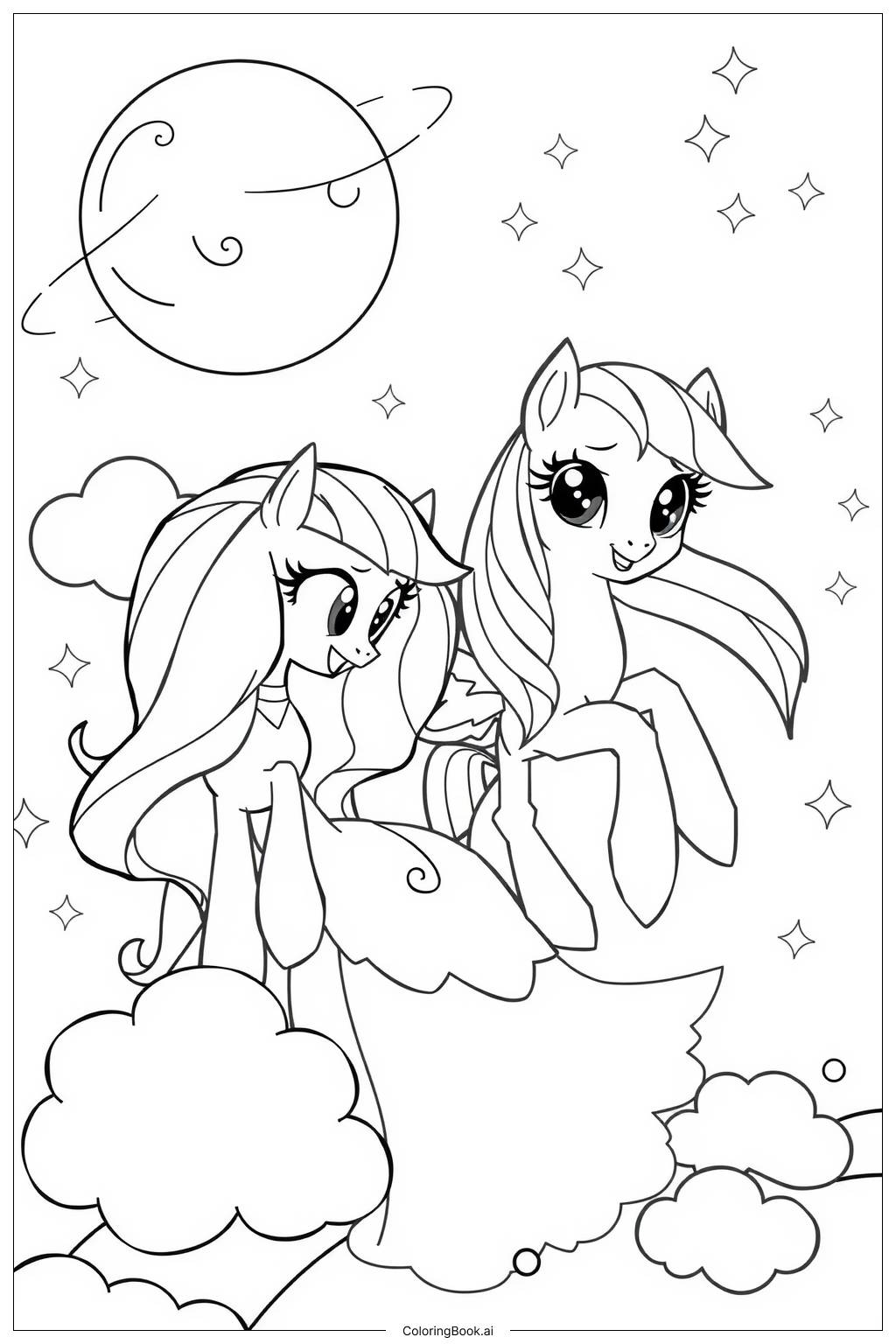  Page de coloriage Mon Petit Poney Célestia et Luna dans le Ciel 