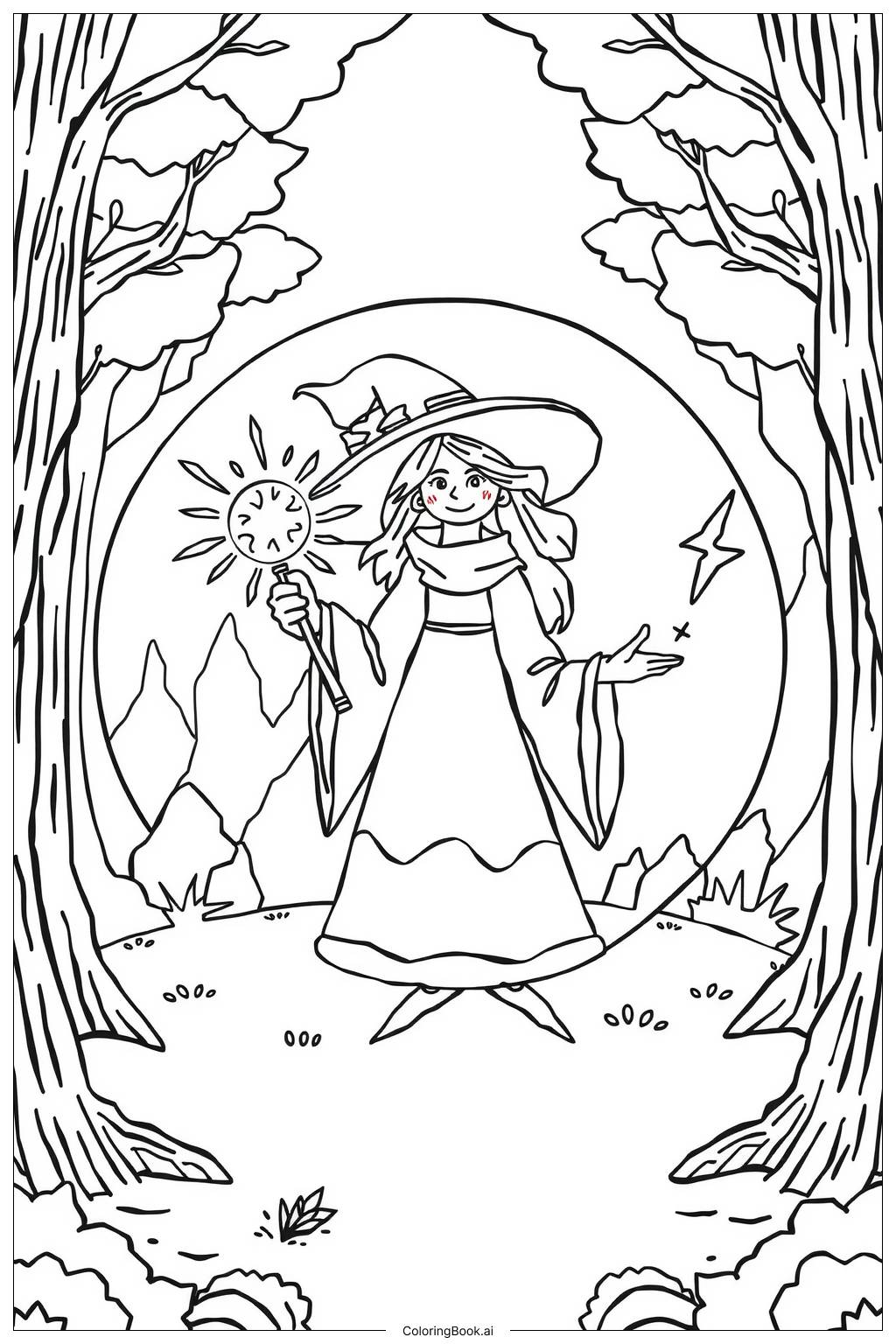  Page de coloriage rituel de la forêt sorcière 