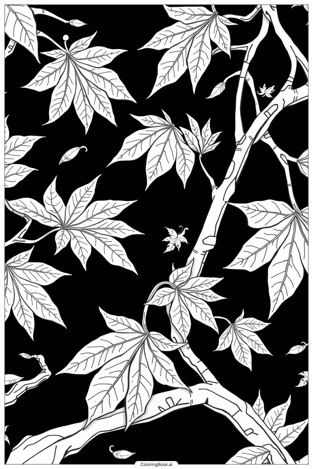  Leaf Pattern with Maple Leaf Shapes Coloring Page 