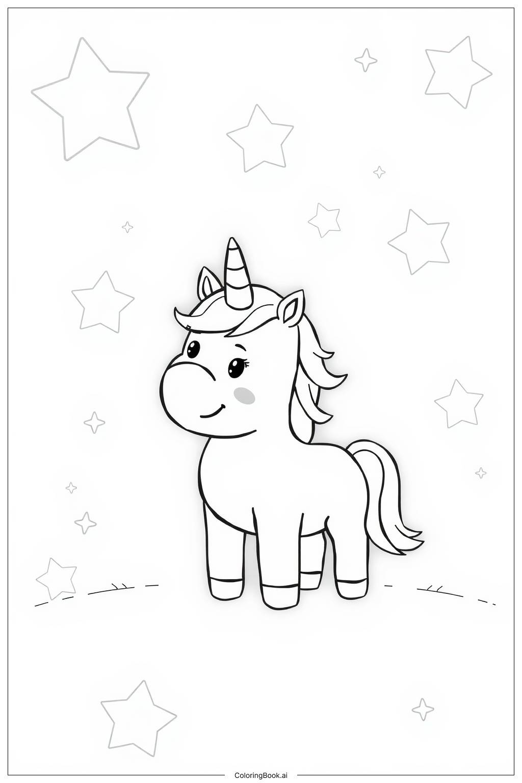  Page de coloriage licorne entourée d'étoiles 