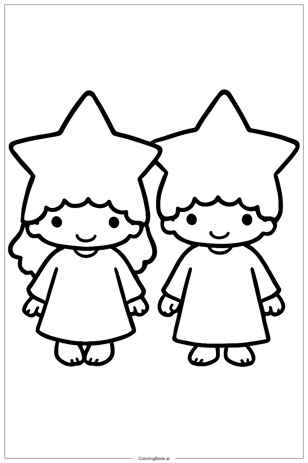  Little Twin Stars Wearing Star Hats Coloring Page 