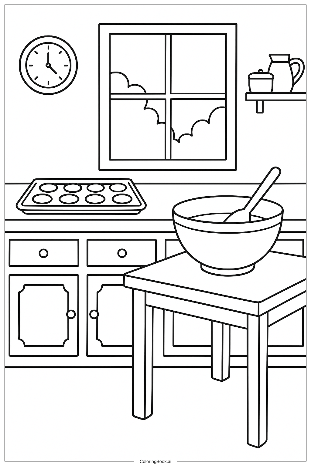  A Cozy Kitchen With Baking Cookies Coloring Page 