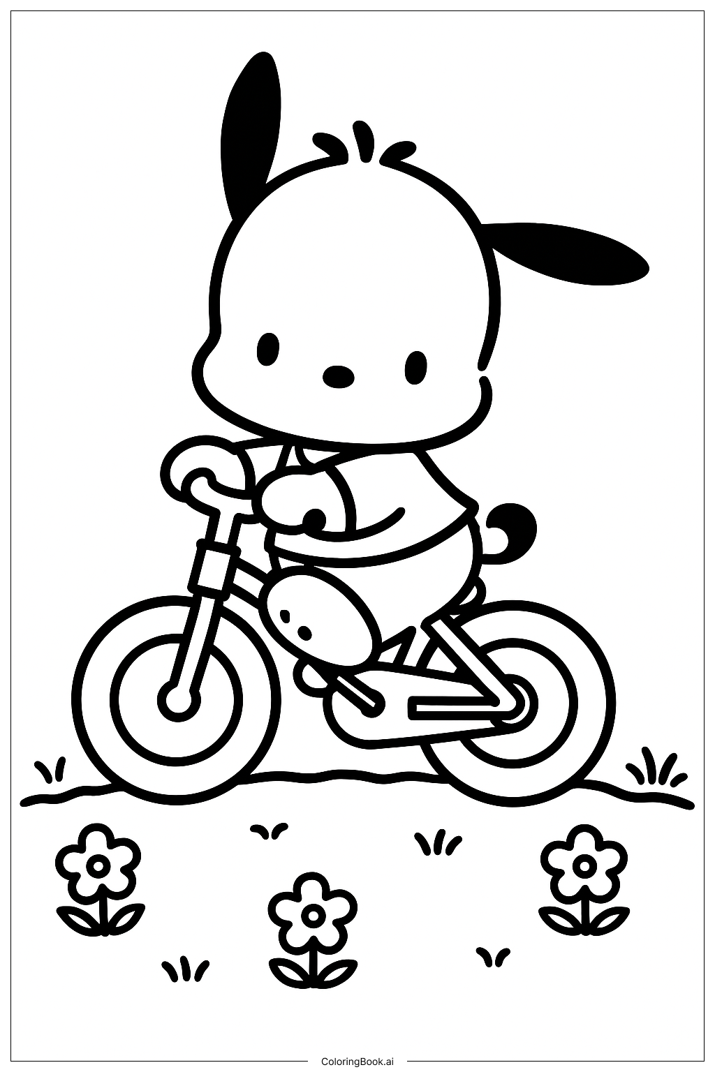 Pochacco Riding Bicycle Coloring Page