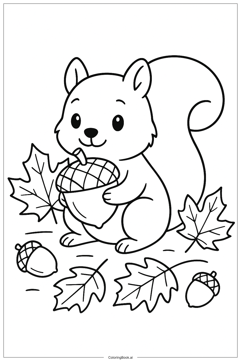  Eichhörnchen mit einer Herbstnuss Ausmalseite 