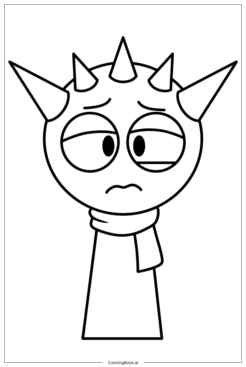 Page de coloriage Sprunki le Héros Épineux Inquiet dans son Écharpe d'Hiver