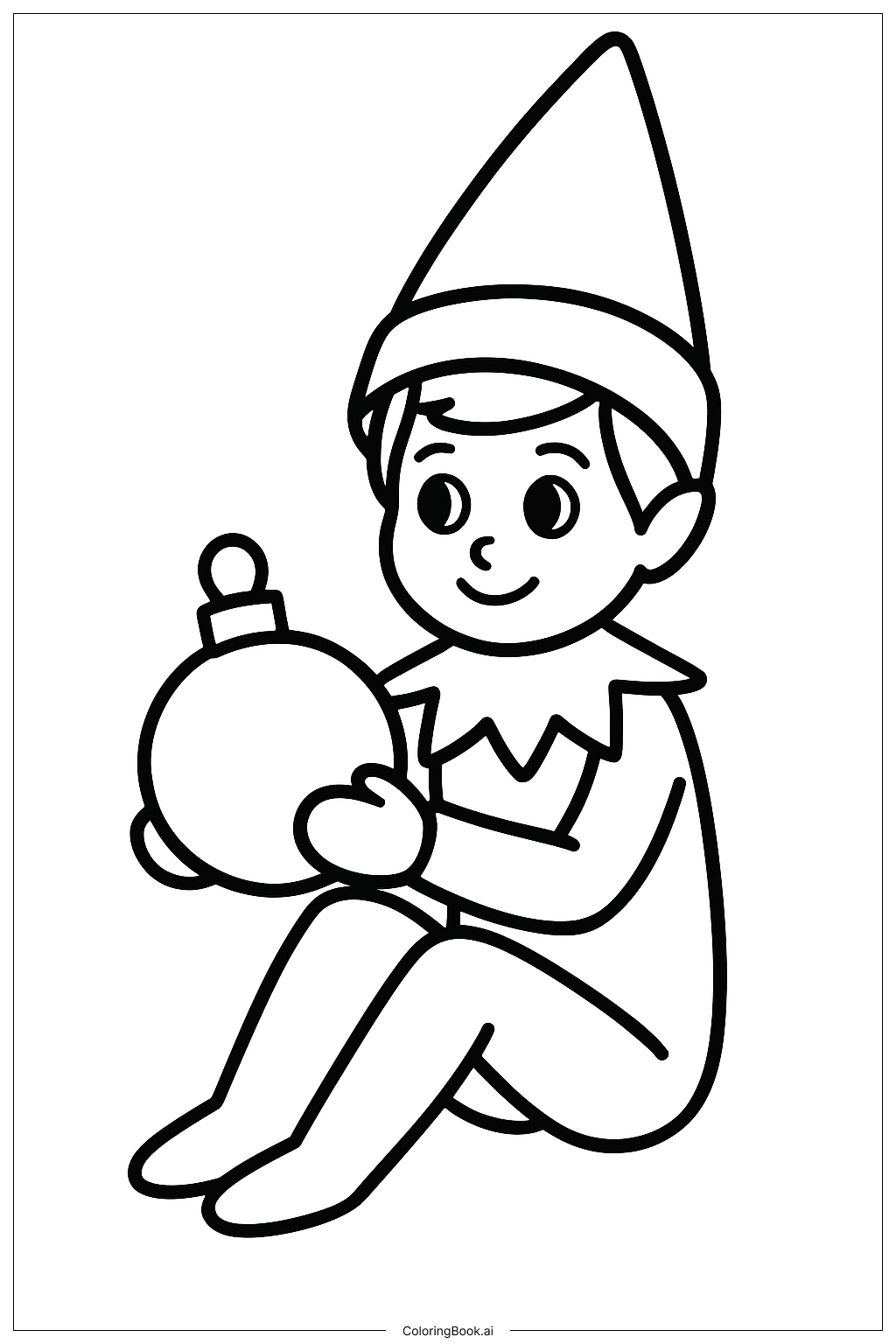  Página para colorir de Elfo Na Prateleira Com Um Enfeite 