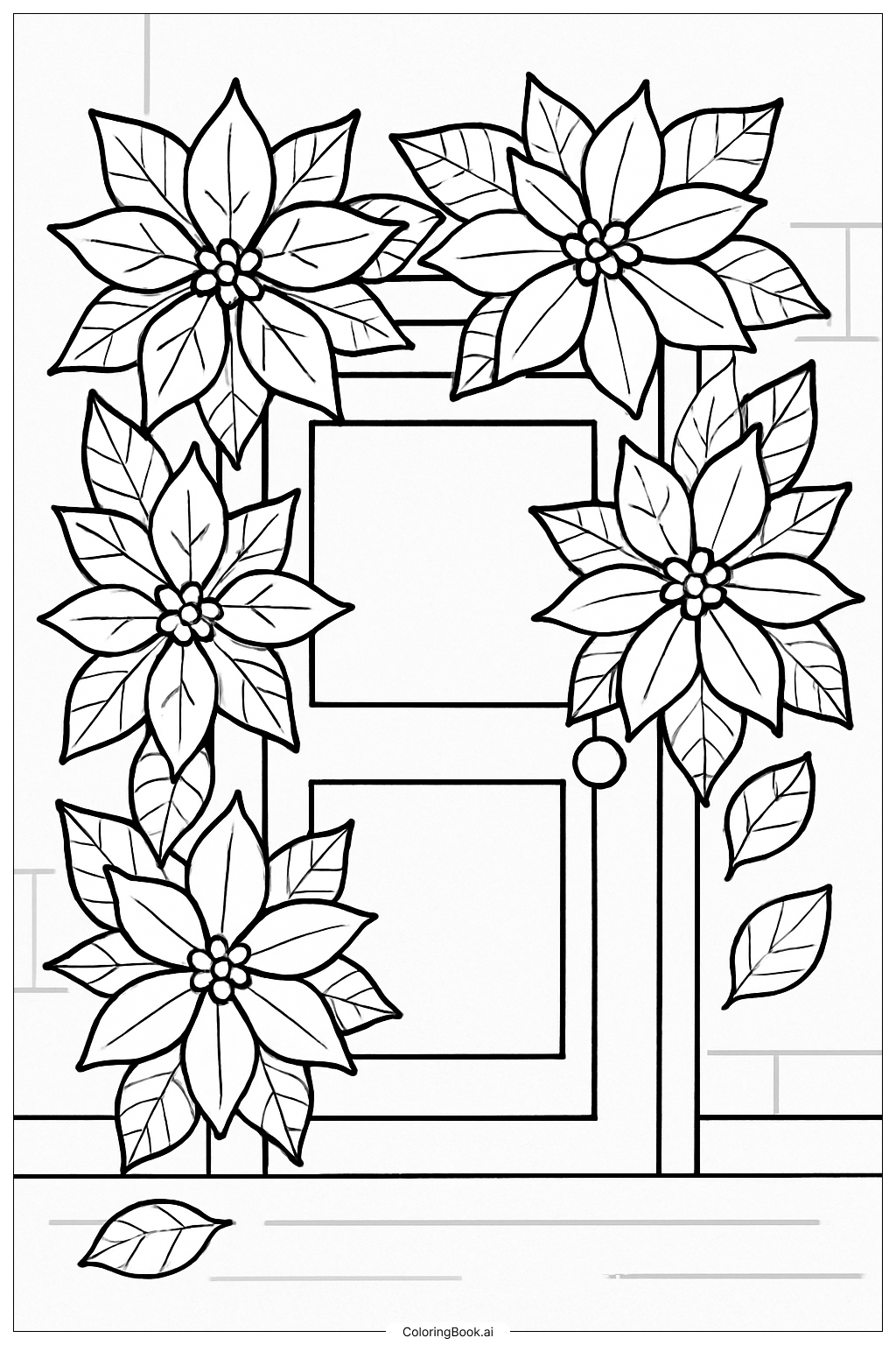 Poinsettia Decorating A Doorway Coloring Page