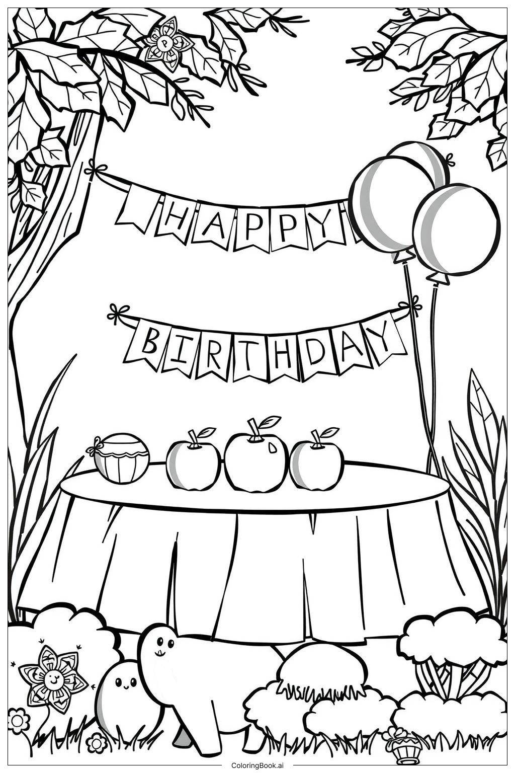  Apple-themed Birthday Party Decorations Coloring Page 