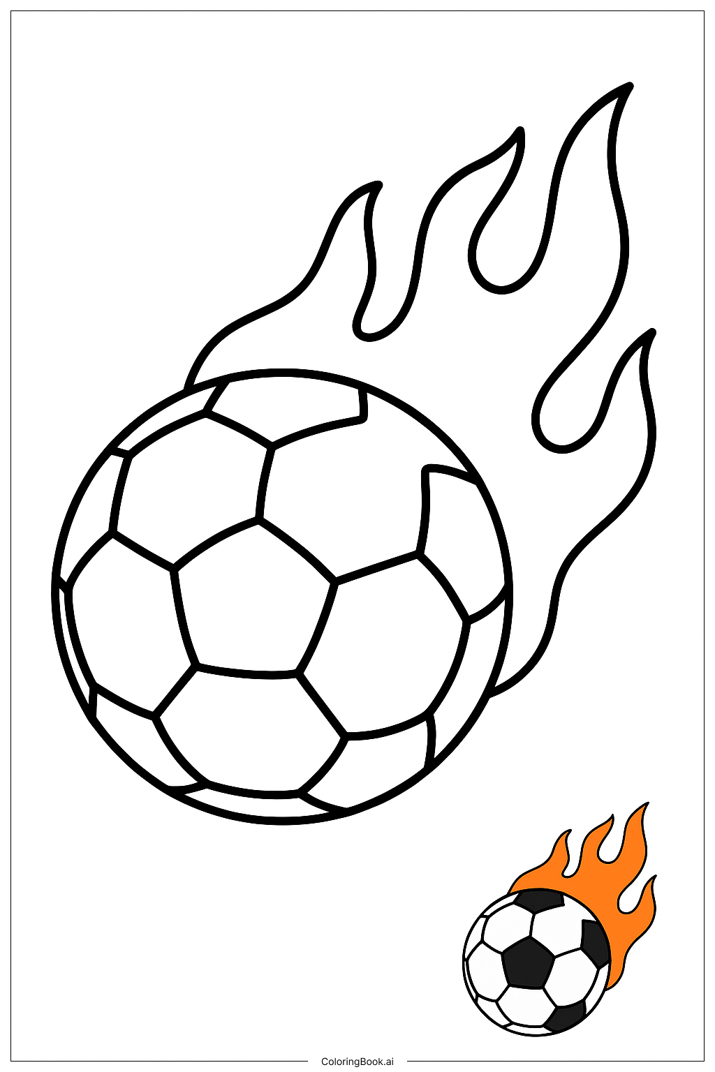  Page de coloriage Ballon de Football Avec Flammes 