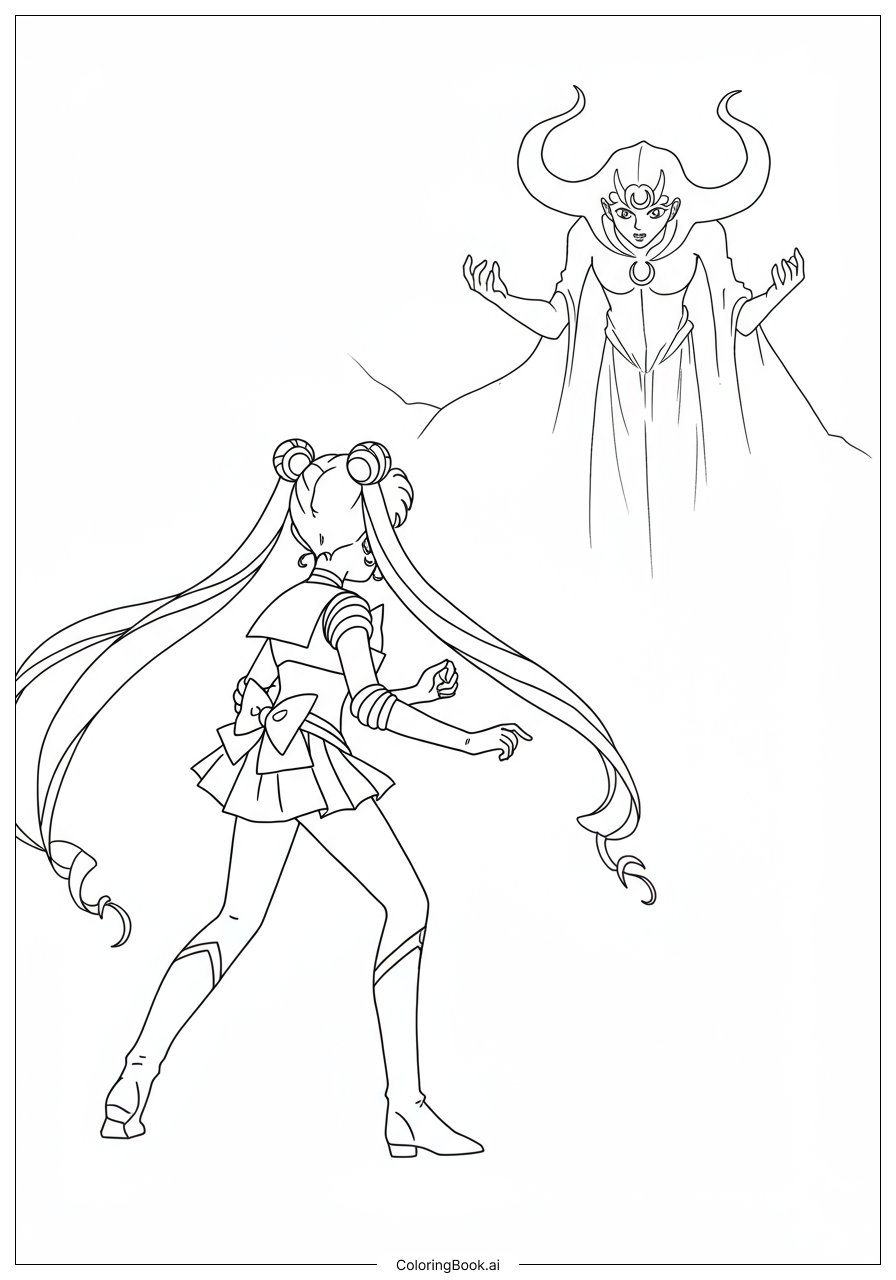 Trang tô màu Sailor Moon Đối mặt với Chaos Phantom