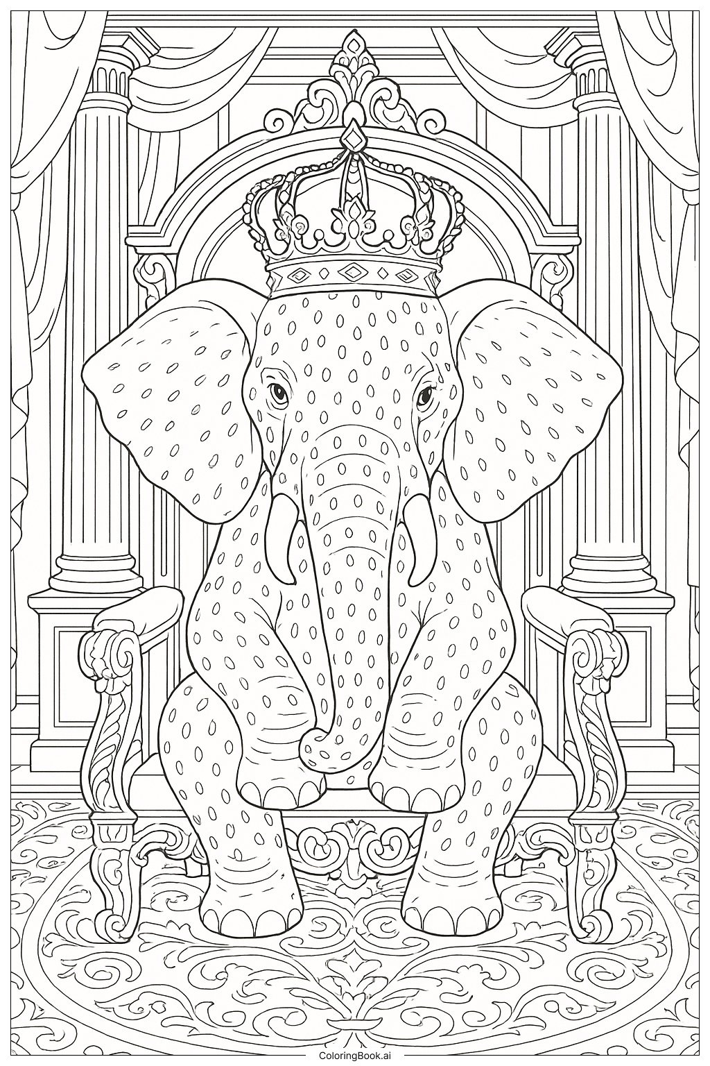  王冠草莓大象坐宝座填色页 