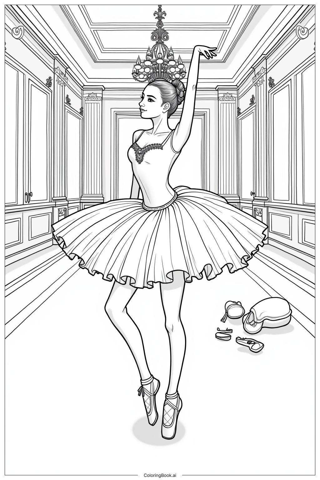  Realistic Ballerina Stretching Before a Performance Coloring Page 