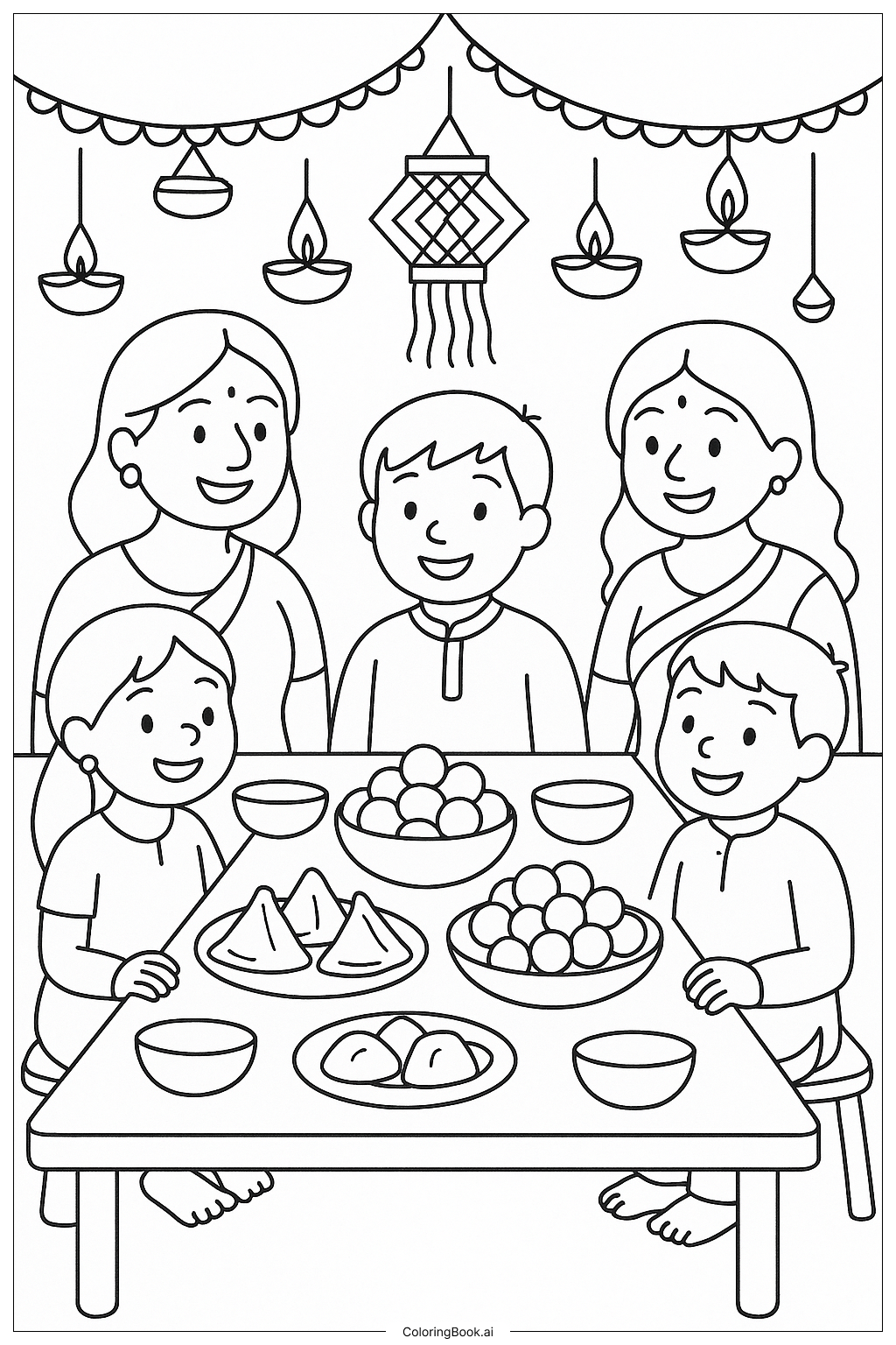 Trang tô màu Bữa Tối Truyền Thống Dịp Diwali