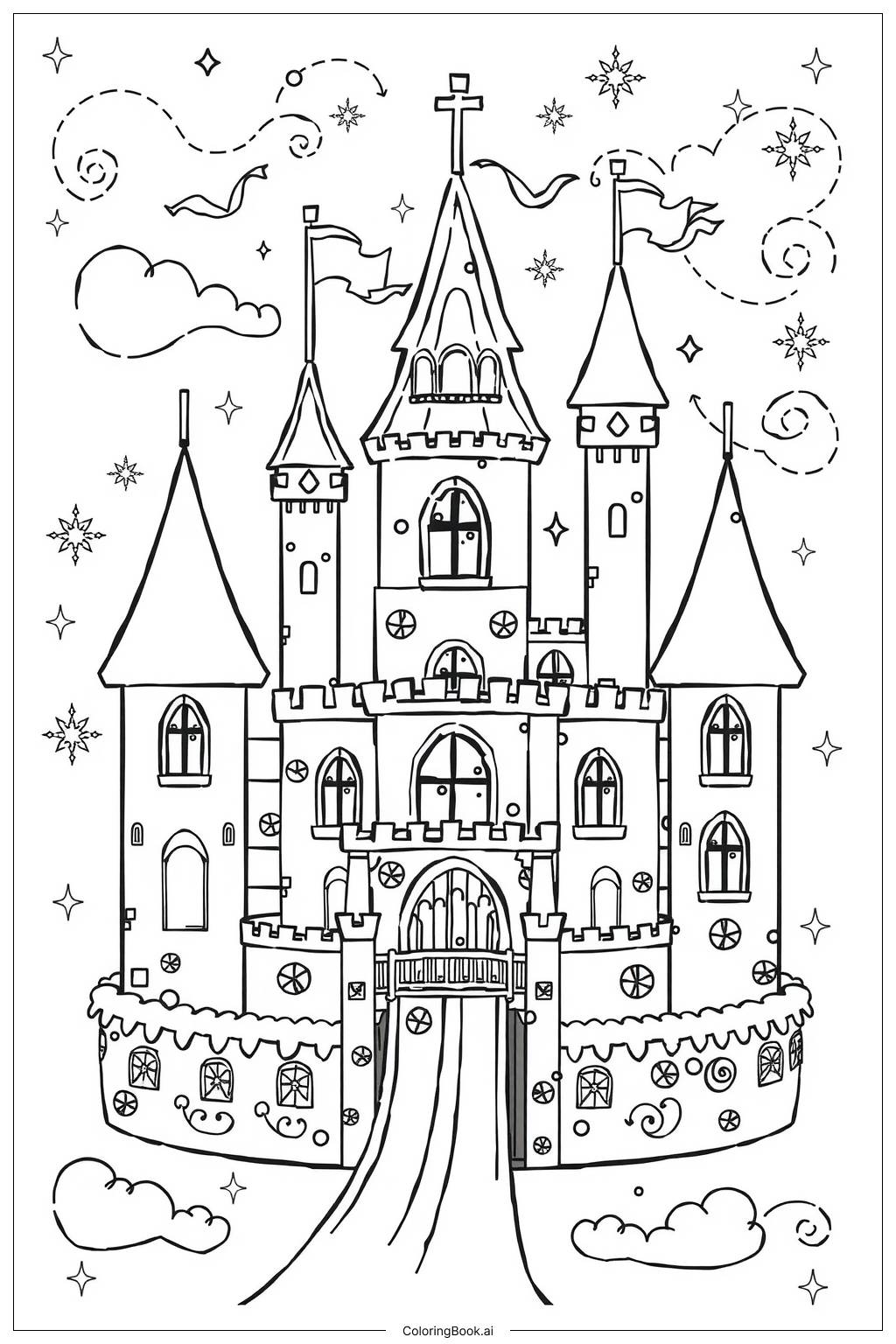  Magic Castle Birthday Cake-2 Coloring Page 