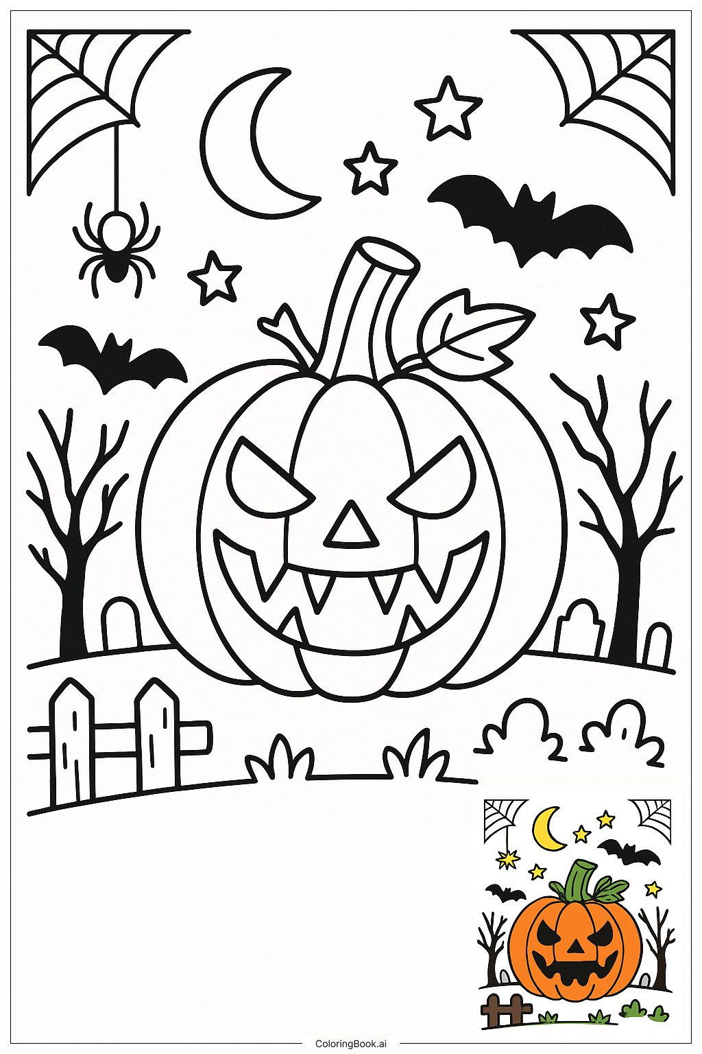  Página para colorear de Calabaza Espeluznante con Dientes Afilados 