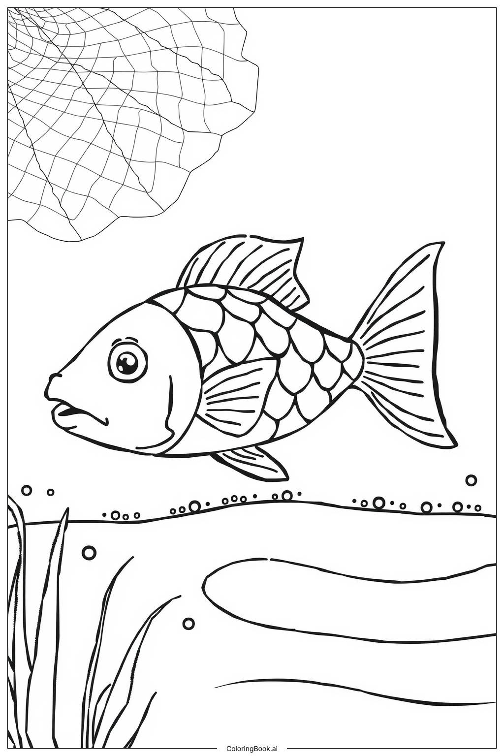  Page de coloriage Poisson Glissant Échappant au Filet 