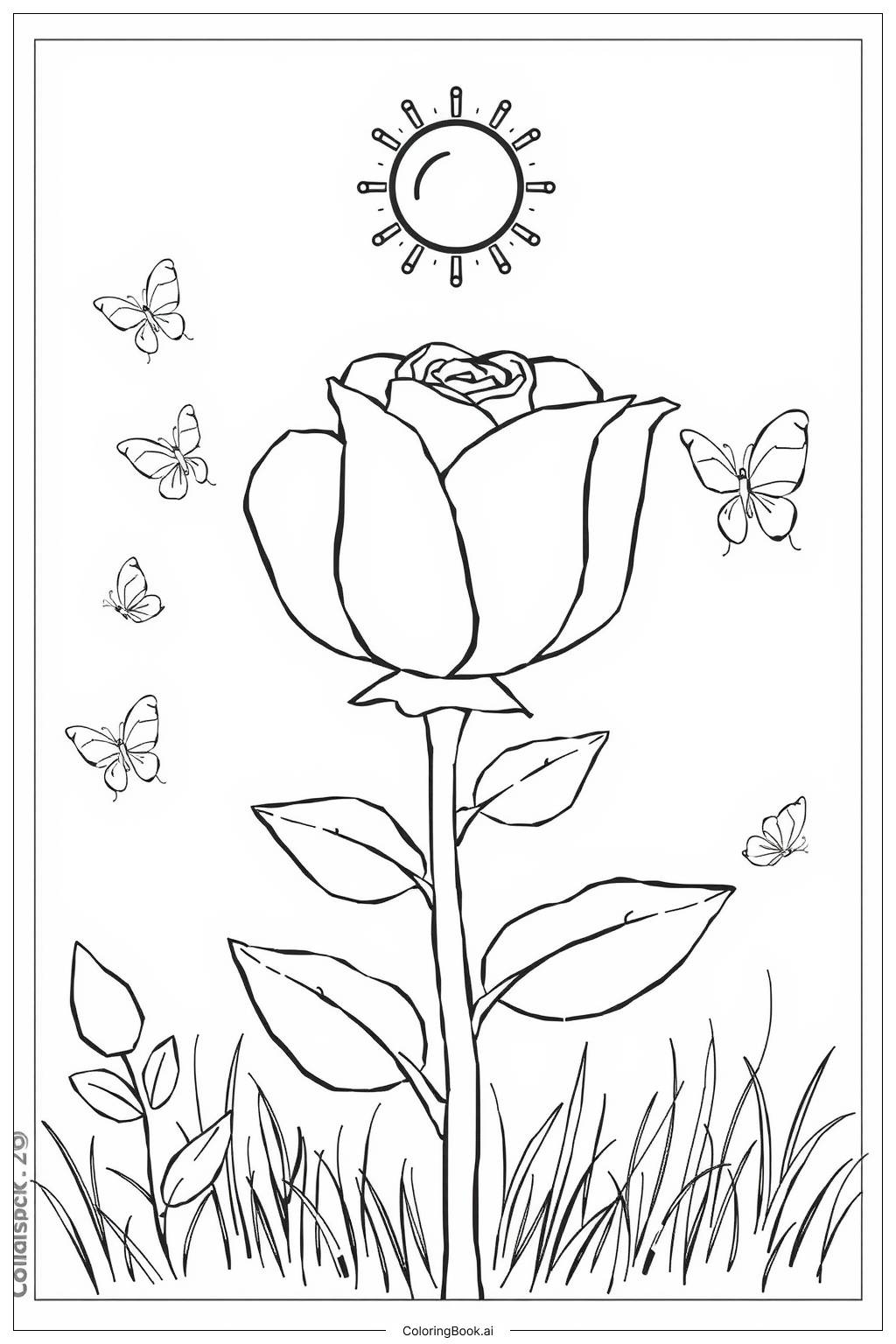  Página para colorear de Primera Flor de Rosa 