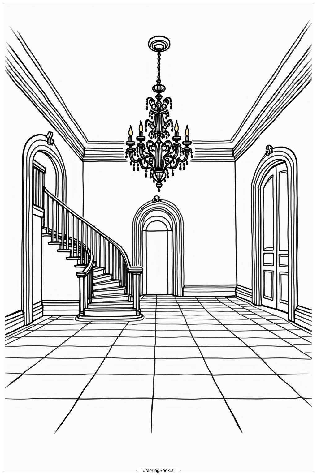  Page de coloriage Salle de bal du château de la princesse 