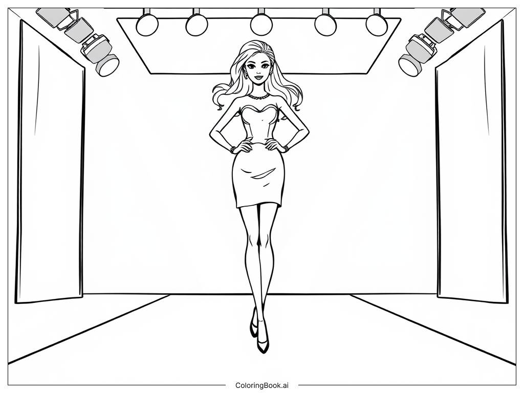  Page de coloriage Défilé de mode Barbie 