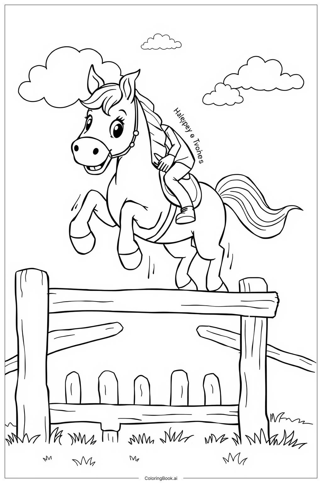  Page de coloriage Un cheval et un cavalier sautant par-dessus des clôtures 