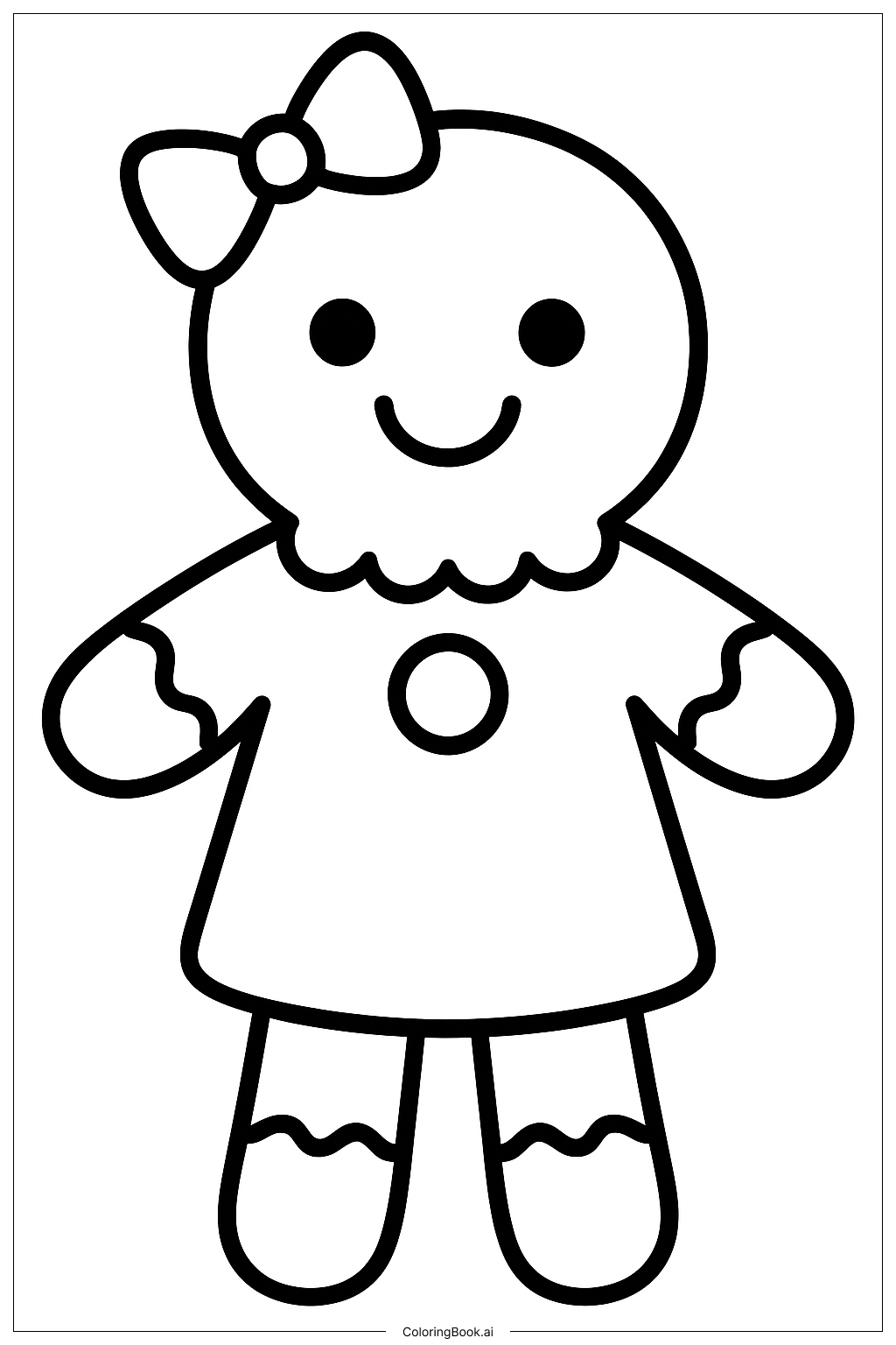  フレンドリーなジンジャーブレッドの女の子のご挨拶の塗り絵ページ 