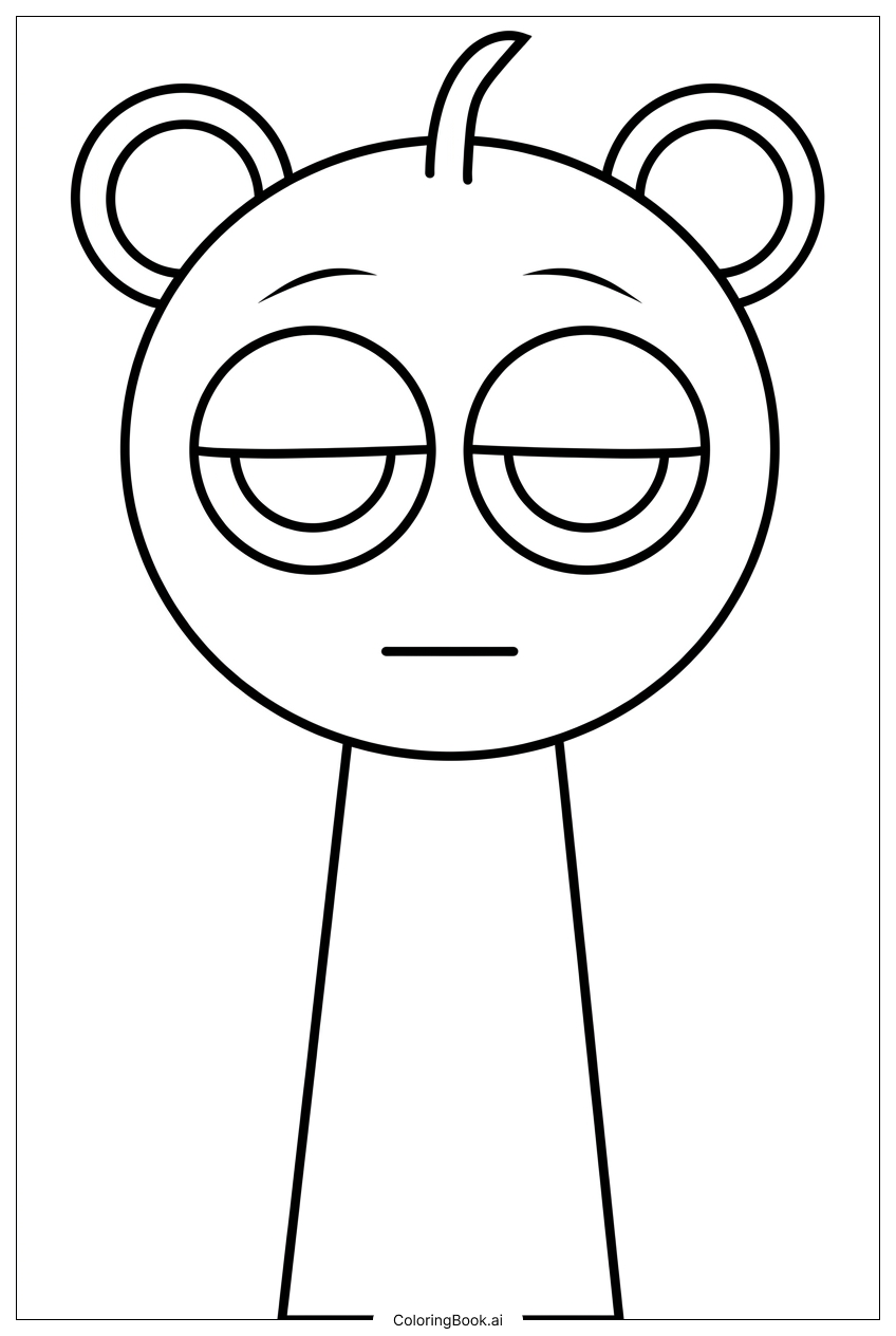 Page de coloriage Sprunki l'Ami aux Oreilles d'Ours Garde son Calme avec sa Montre