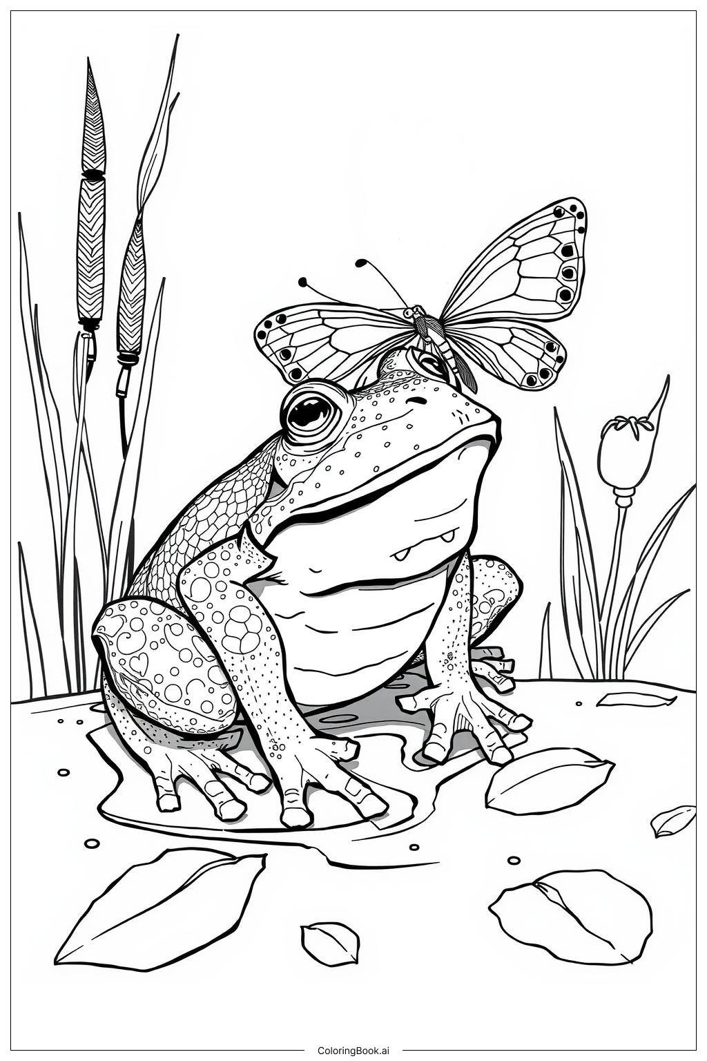  Page de coloriage Frog with a Butterfly on Its Nose-2 