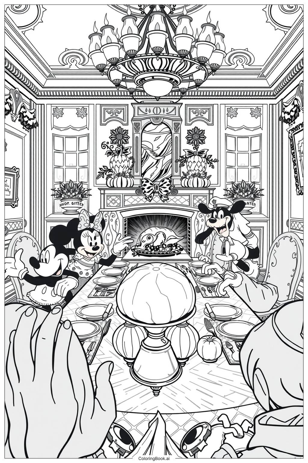  Mickey Mouse Thanksgiving Feast Coloring Page 