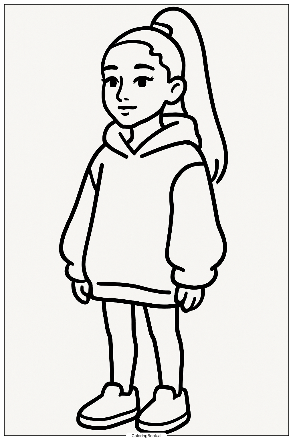  Página para colorear de Ariana Grande con una sudadera grande 