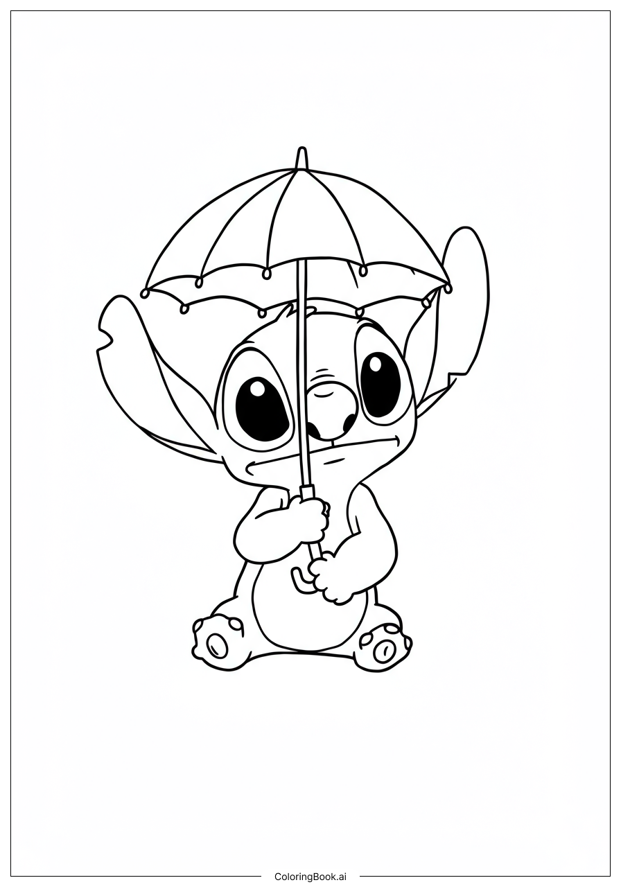  Stitch mit einem Regenschirm Ausmalseite 