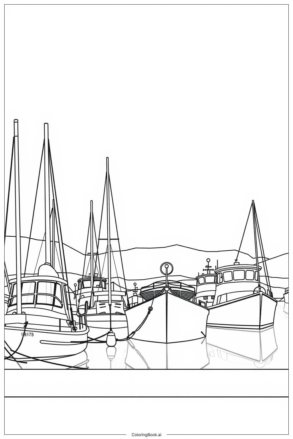  Página para colorir de Barco Atracado em uma Marina Movimentada 