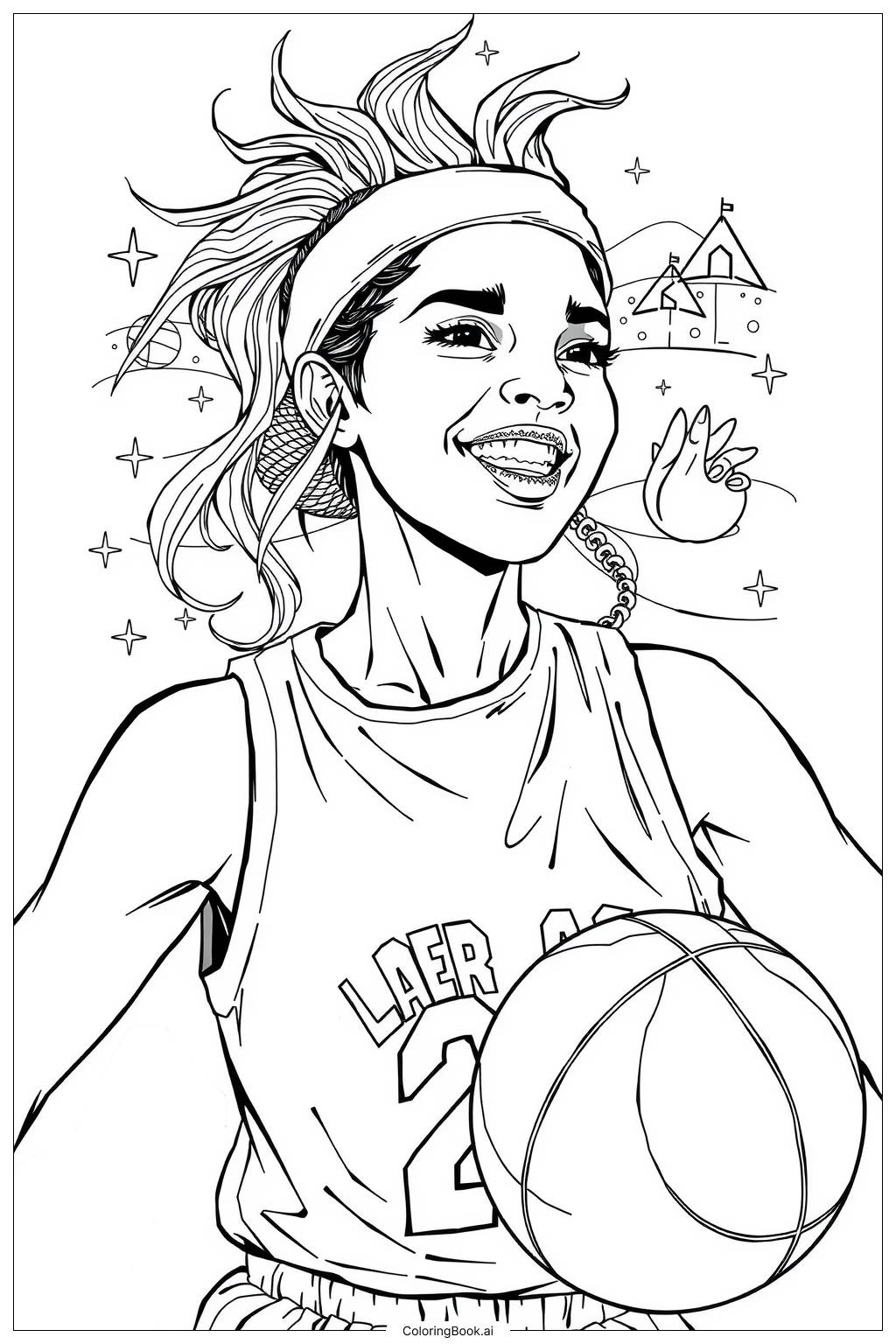  Página para colorear de chica de baloncesto sonrisa 