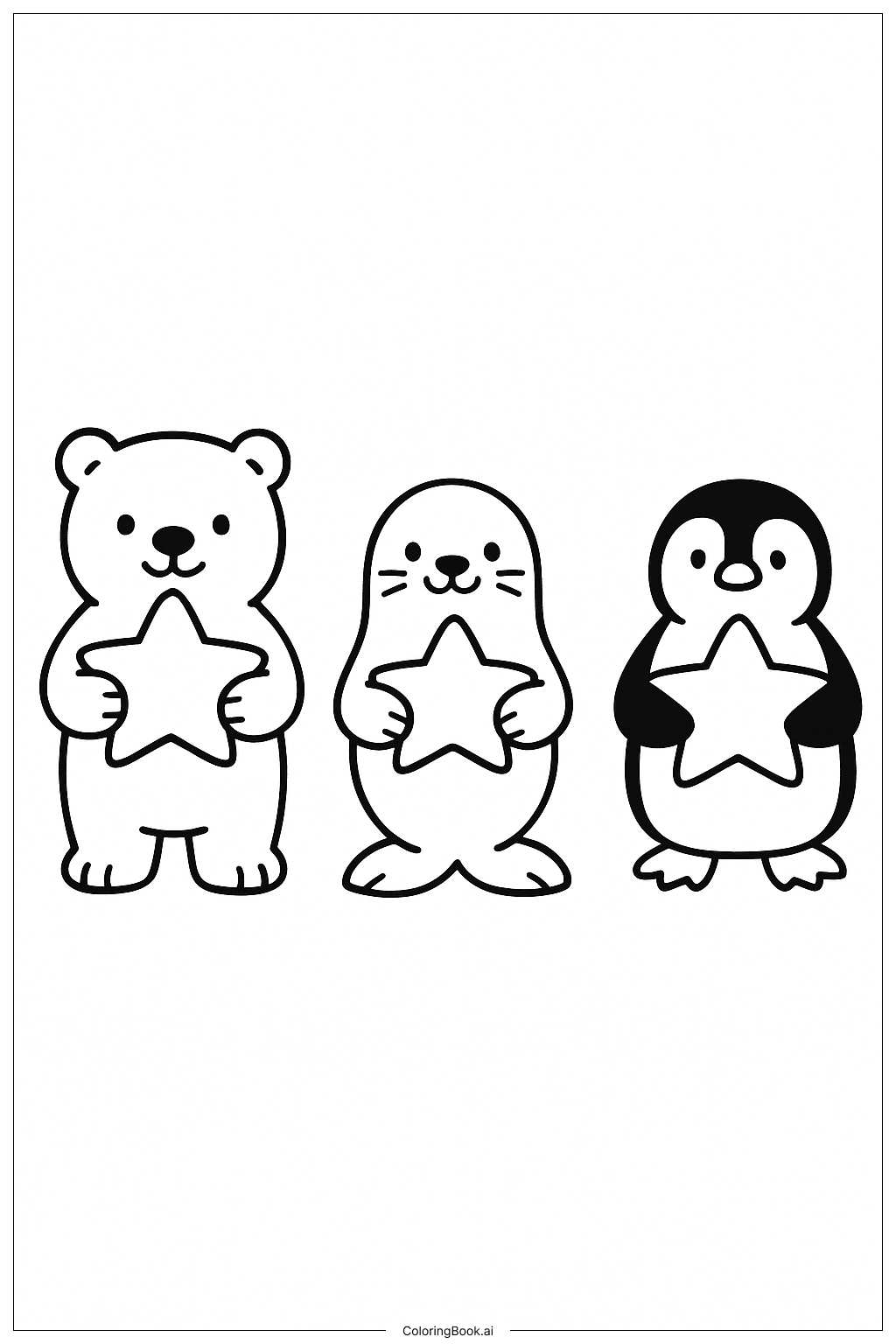  星を持つ北極の動物たちの塗り絵ページ 