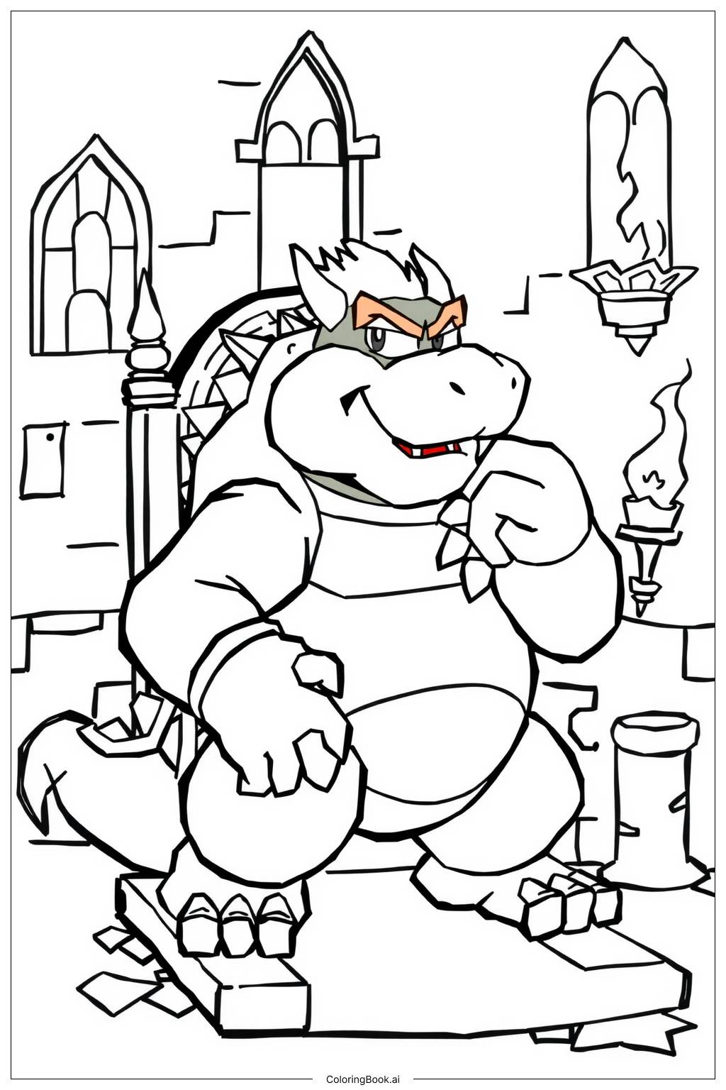  Página para colorear de Bowser Planificando Su Próximo Movimiento 