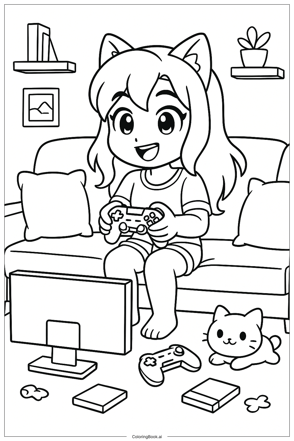  Aphmau Playing Video Games On The Couch Coloring Page 