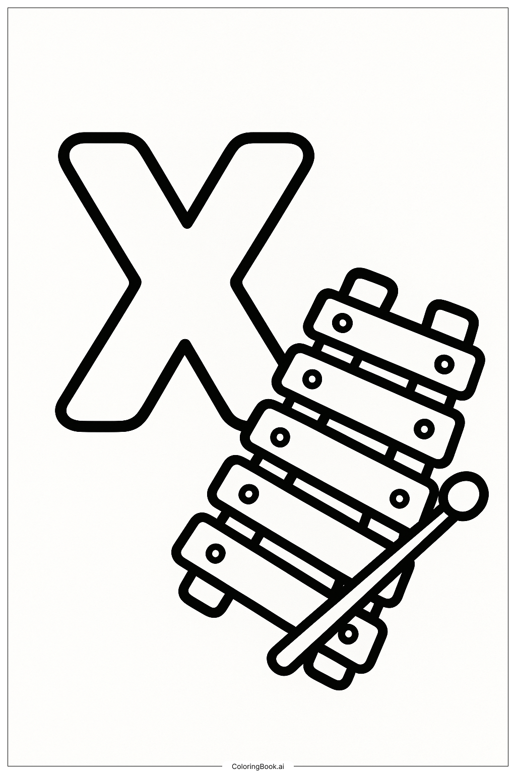  실로폰과 함께하는 알파벳 X 글자 색칠공부 페이지 