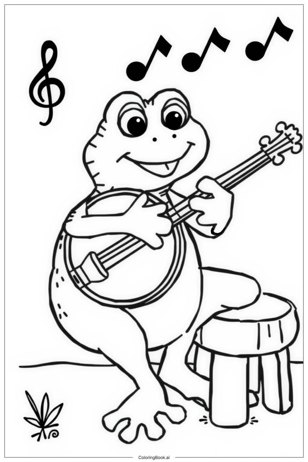  Página para colorir de Kermit, o Sapo Tocando um Banjo 